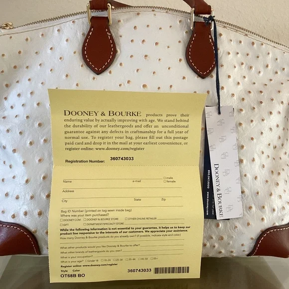 Dooney & Bourke Bone/White Ostrich Leather Dome Satchel Bag Purse Crossbody - Picture 5 of 16